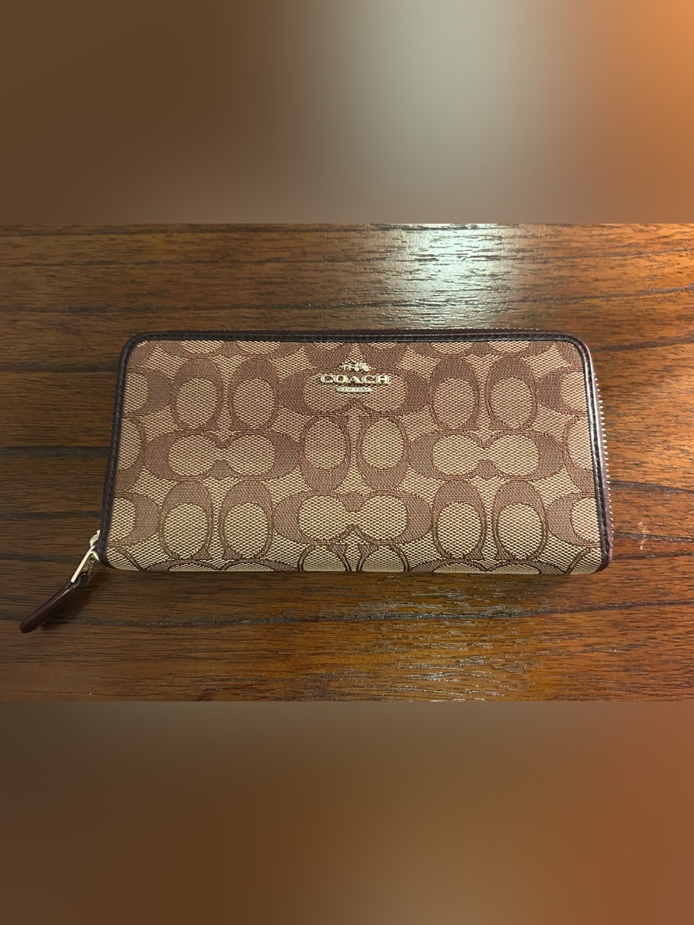 Coach Signature Canvas Wallet in Brown and Tan